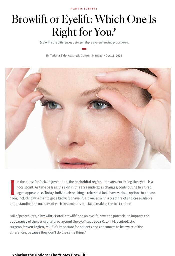 Browlift versus eyelift plastic surgery comparison article