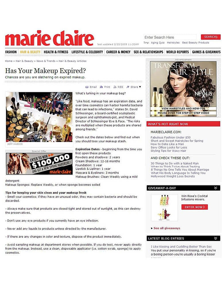 Marie Claire article on makeup expiration guidance.