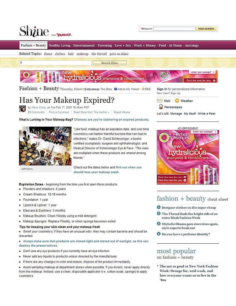 Article about makeup expiration and safety tips.