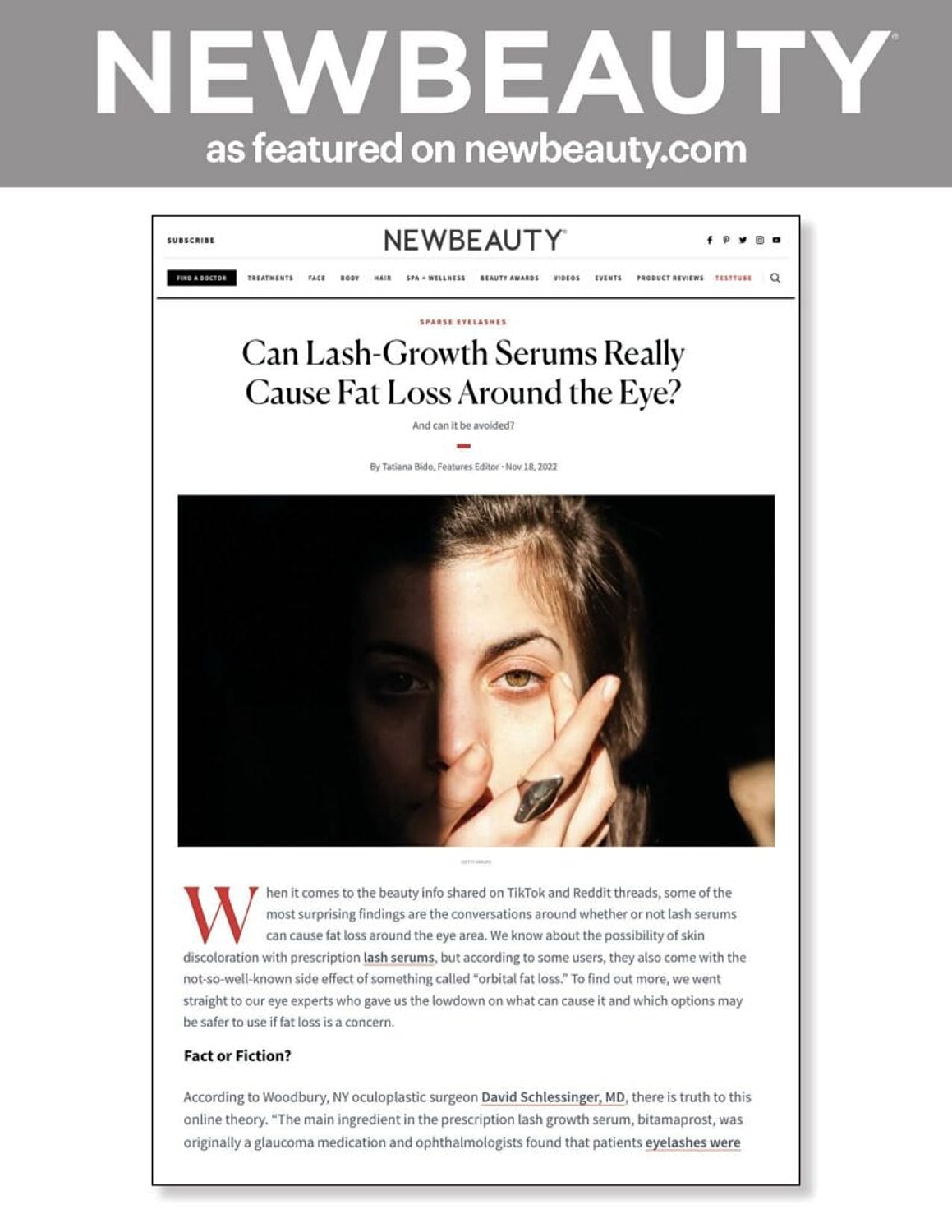 Article on lash serums and eye fat loss.