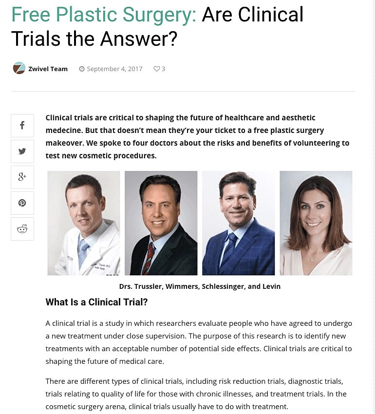 Doctors discussing clinical trials for plastic surgery.
