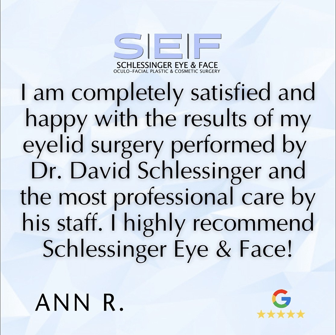 Patient testimonial for eyelid surgery satisfaction.