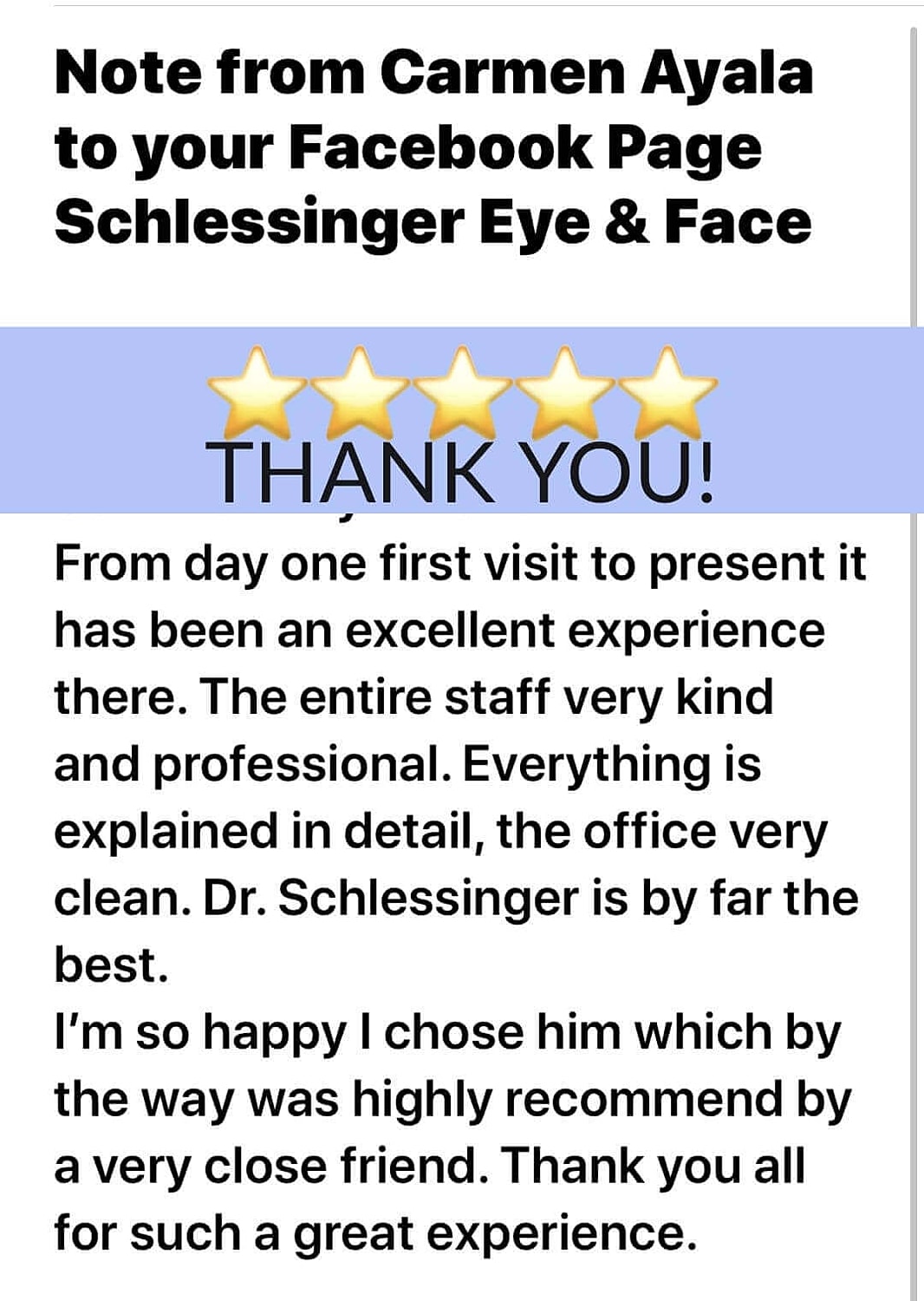Schlessinger Eye & Face Testimonial