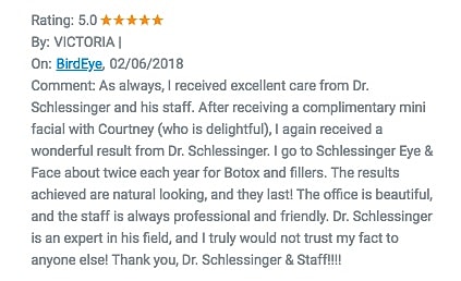 Schlessinger Eye & Face Testimonial