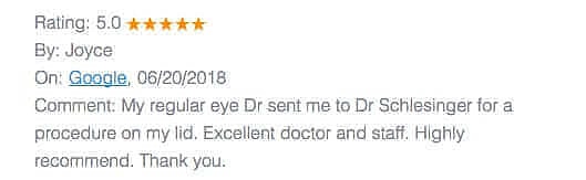 Schlessinger Eye & Face Testimonial