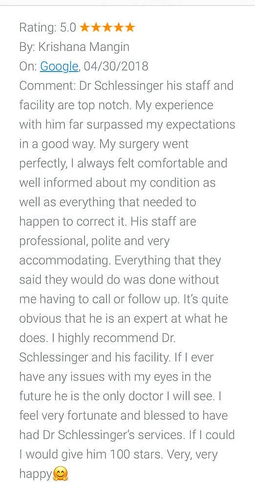 Schlessinger Eye & Face Testimonial
