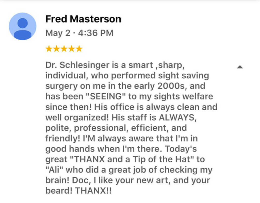 Schlessinger Eye & Face Testimonial